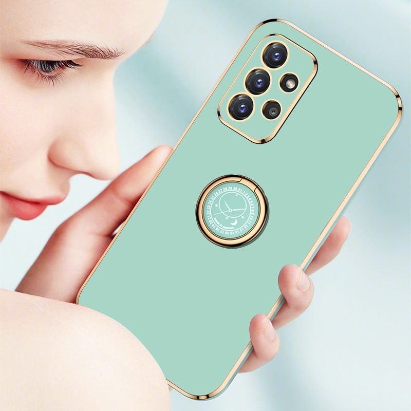 For Samsung Galaxy A52 A52S Case Plating Ring Holder Phone Case For Samsung A52 S A 52 52S 5G Luxury Straight Edge Cover