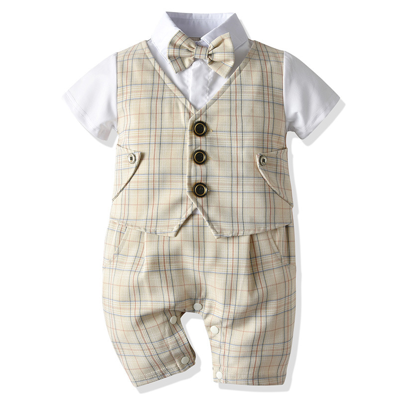 Mutter & Kinder kinder tragen gentleman plaid jacke kurzarm junge sommer baby onesie baby kleidung