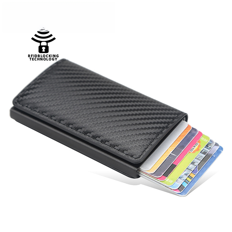 Baellerry Plaid Card Bag Men's Metal Aluminum Box Automatic Elastic Card Holder Women's RFID Men's Wallet