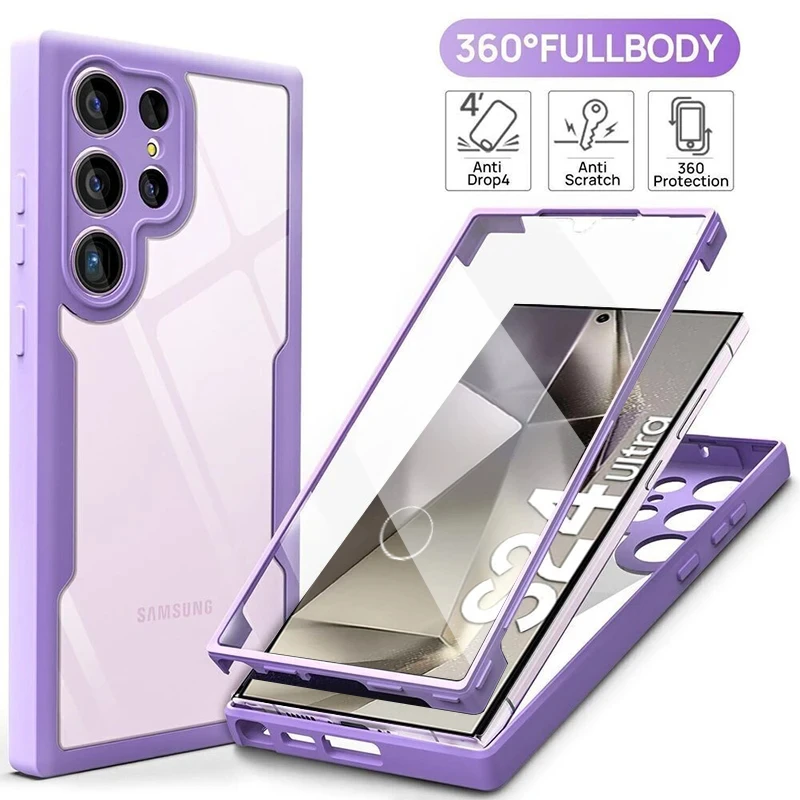 360 Full Body Front Back Case For Samsung Galaxy S24 S23 S22 S21 20 FE Ultra Plus Shockproof Cases For Samsung S24 Ultra Cover