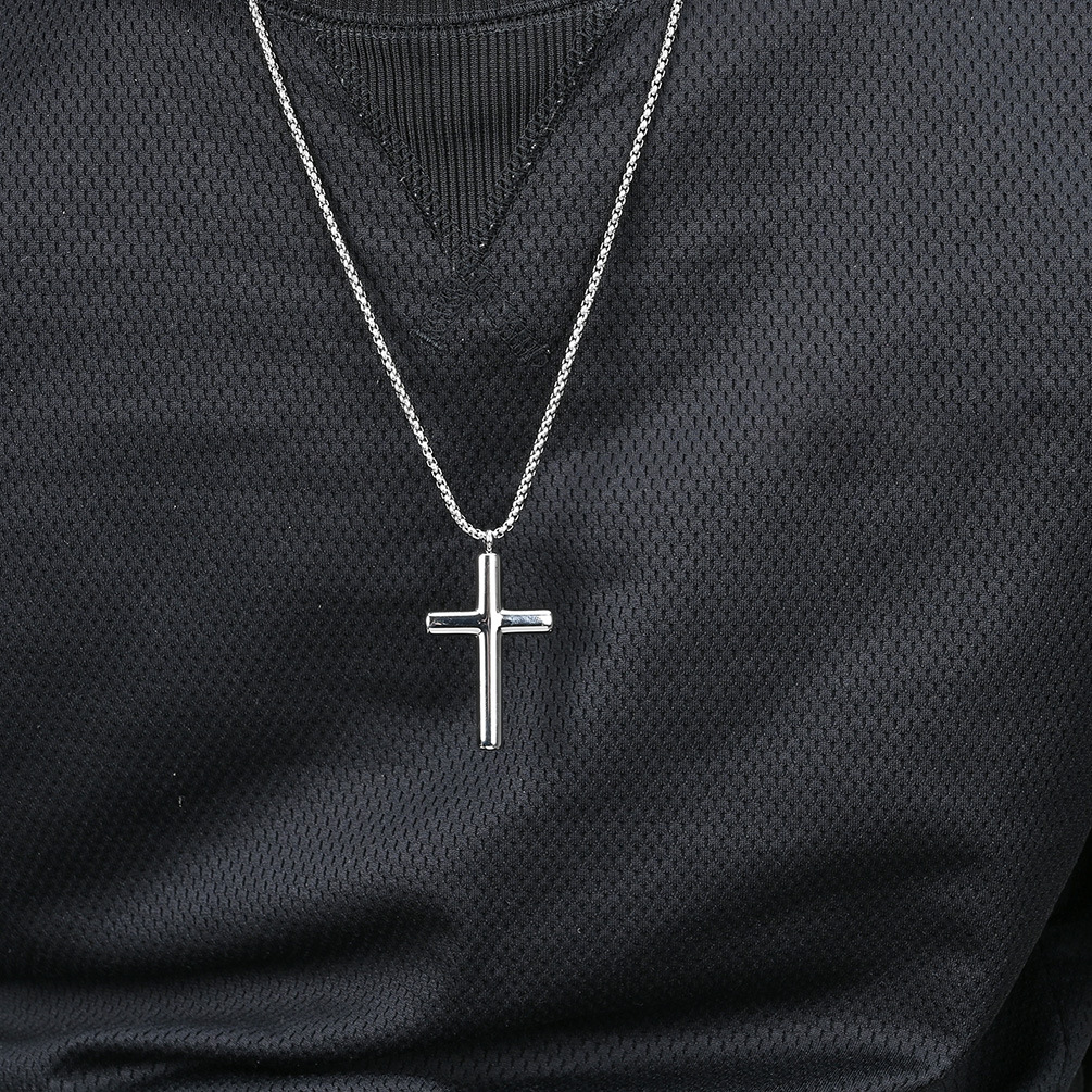 Simple curved titanium steel cross necklace neutral cold style men and women wear pendant stainless steel pendant