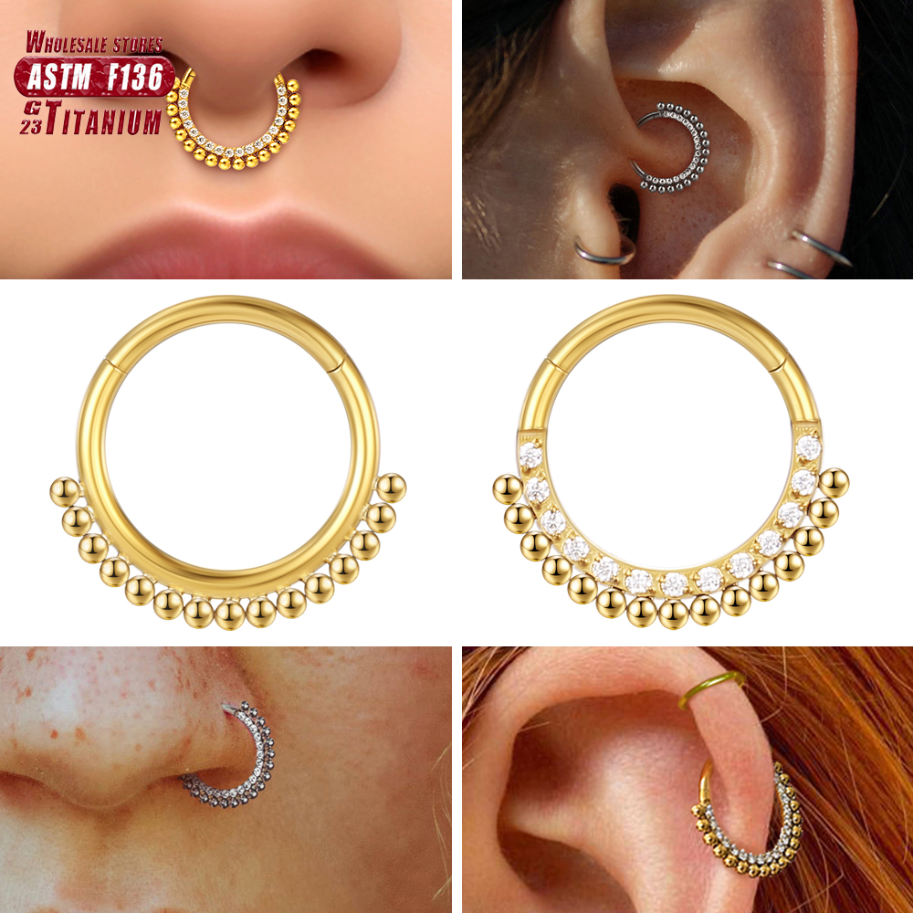F136 Titanium Piercing Nose Ring Helix Septum 16G Earrings Hinged Segment Clicker Zircon Labret Ear Tragus Cartilage Jewelry wholesale