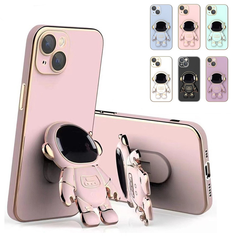 Phone Case For OPPO Reno 5 lite Plating Astronaut Fold Phone Holder Soft TPU Cover On reno 2 2Z 3 4 Pro 5 6z 7 8 findx3