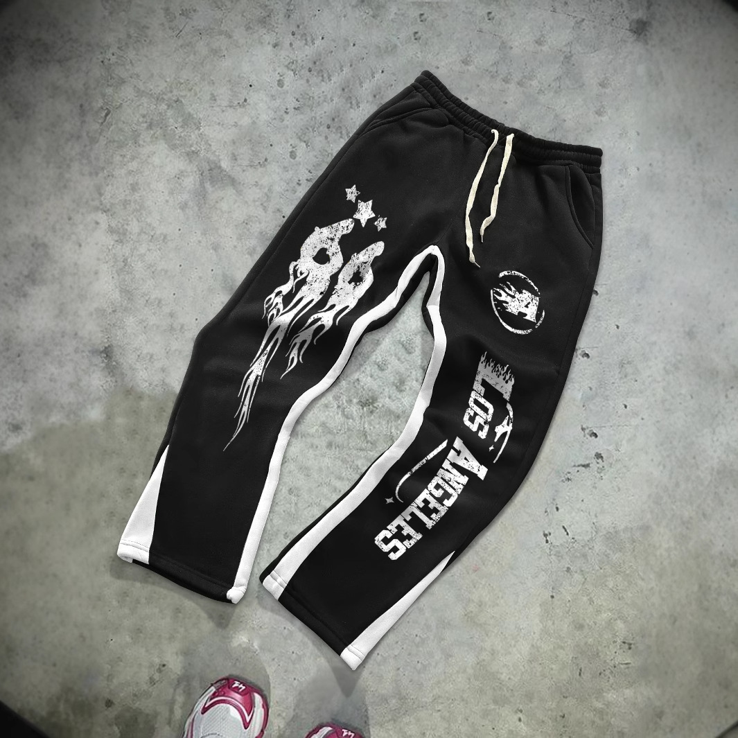 Men's Clothing Fashion Brand Fashion Flame Letters Casual Fashion Slightly Elastic Fabric Flared Pants Fashionable And Versatile