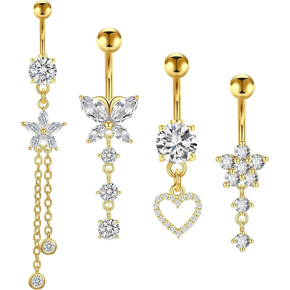 cross-border e-commerce new product belly button ring copper inlaid zircon belly button nail suit body piercing jewelry in stock
