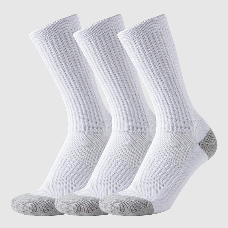Graue Fußballsocken mit mittlerer Röhre und Absatz für Herren. Stoßdämpfende und verschleißfeste Handtuchunterseite. Atmungsaktives Mesh. Basketball-Sportsocken für Herren