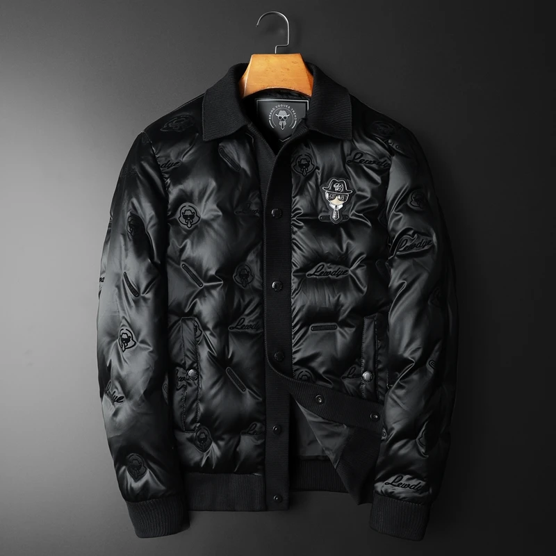 Daunenjacke Herren Kurz Slim Fit Herbst Wintermantel Weiße Ente Daunenjacke Mode Modemarke Stickerei Leichte Eiderdaunenoberbekleidung