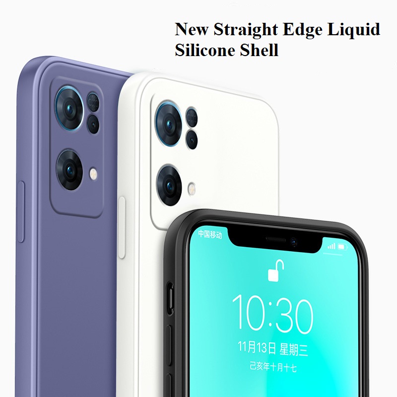 For OPPO Reno7 Pro 5G SE Solid Color Straight Edge Liquid Silicone Phone Case Fine Hole All-inclusive Lens Protection Co