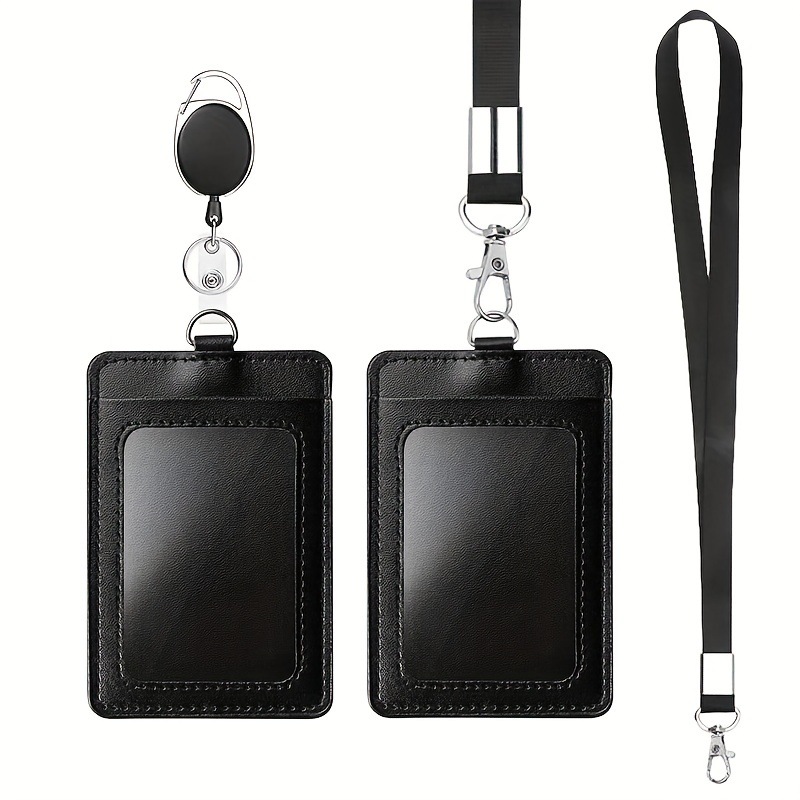 PU leather certificate card set work card access control card set staff badge meal card easy to pull buckle extension card set lanyard wholesale