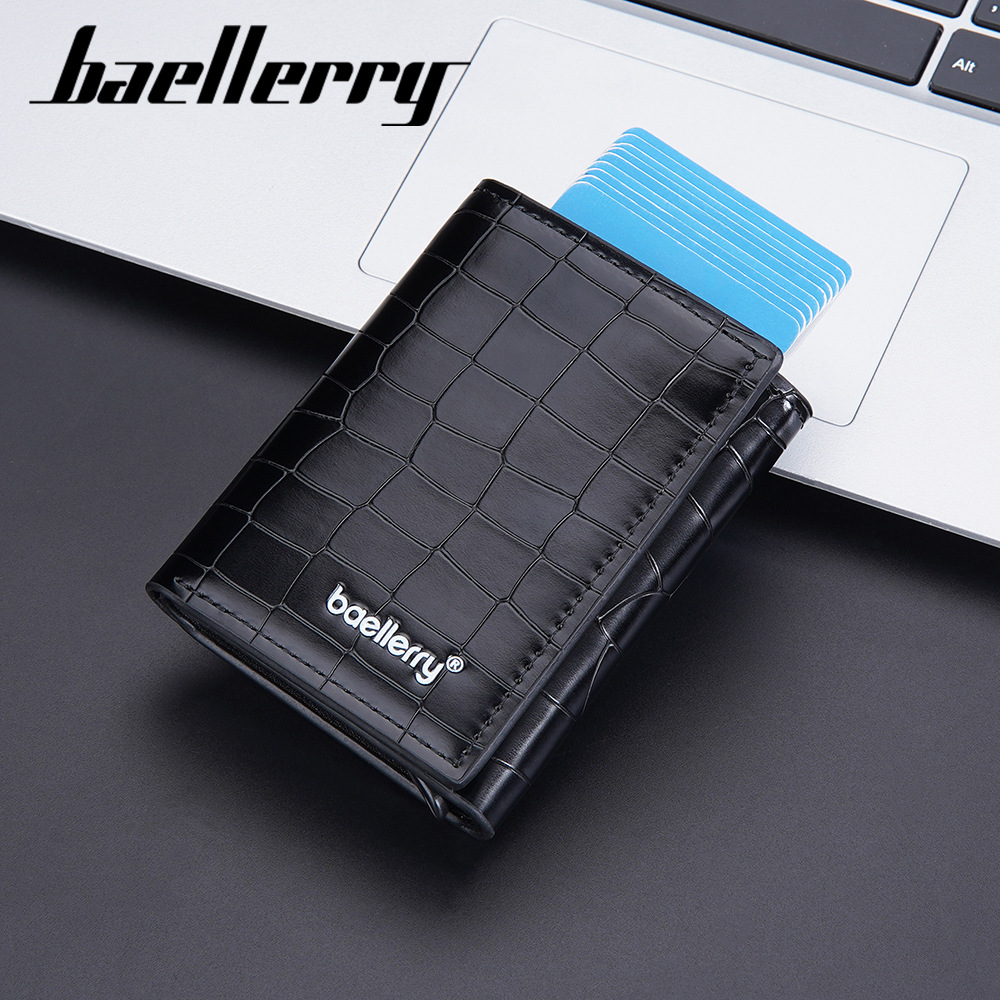 Passport Covers & Wallets New Men's Card Holder RFID Metal Aluminum Box Elastic Card Box Crocodile Pattern Tri Fold Wallet