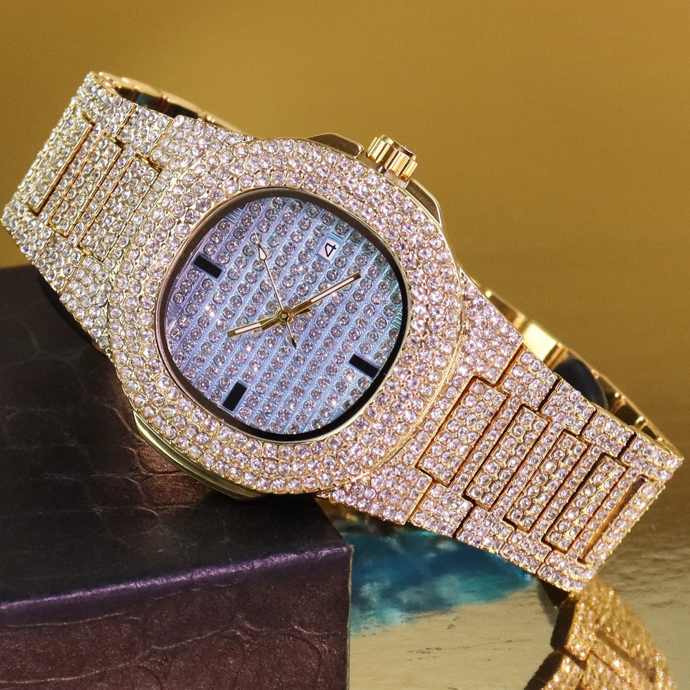 Hip Hop Watch Diamond Starry Sky Watch Calendar Quartz Watch Hip Hop Watch Diamond Watch