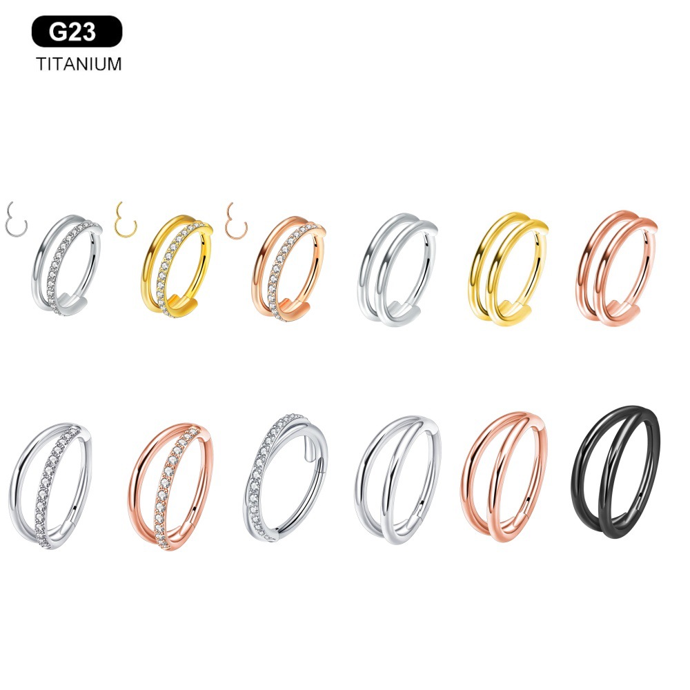 Men And Women's Jewelry G23 Titanium Seamless Ring Zircon Nose Ornaments Double Ring Nose Ring Ear Bone Ring Popular Body Piercing Ornaments