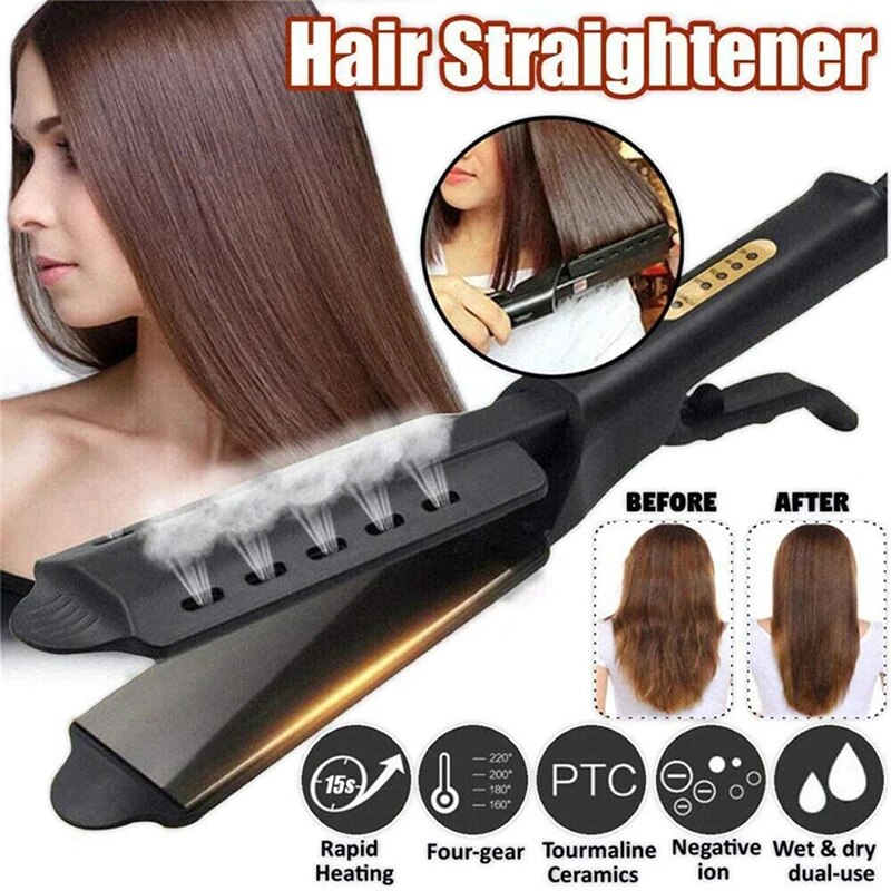 Professional Hair Straightener Four-Gear Temperature Adjustment Ceramic Tourmaline Ionic Steam Hair Straightener For Widen Panel