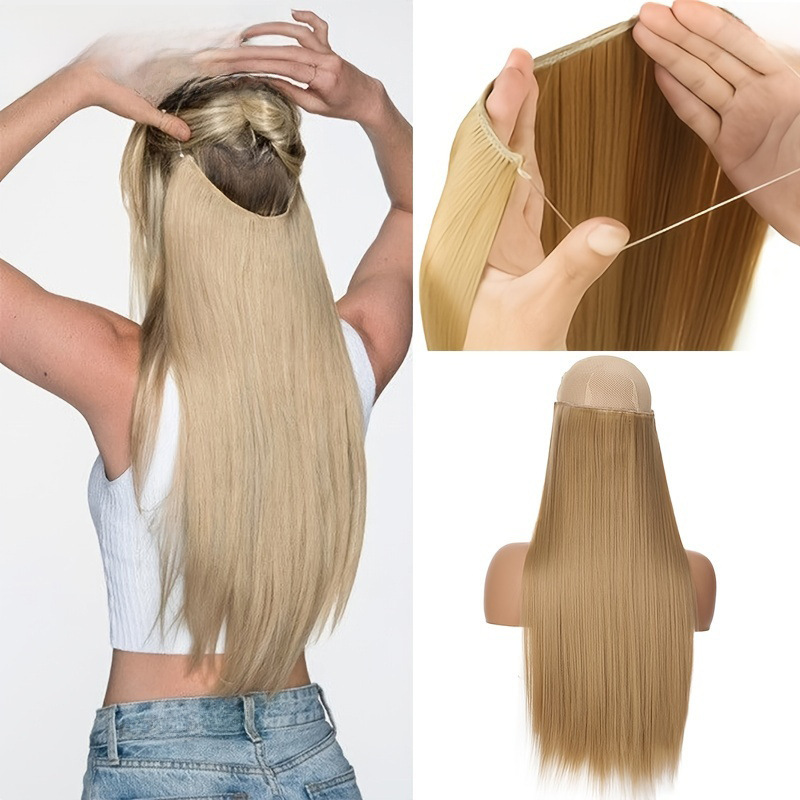 Elastic fishing line hair extensions chemical fiber hair extensions women naturally wear straight hair pieces