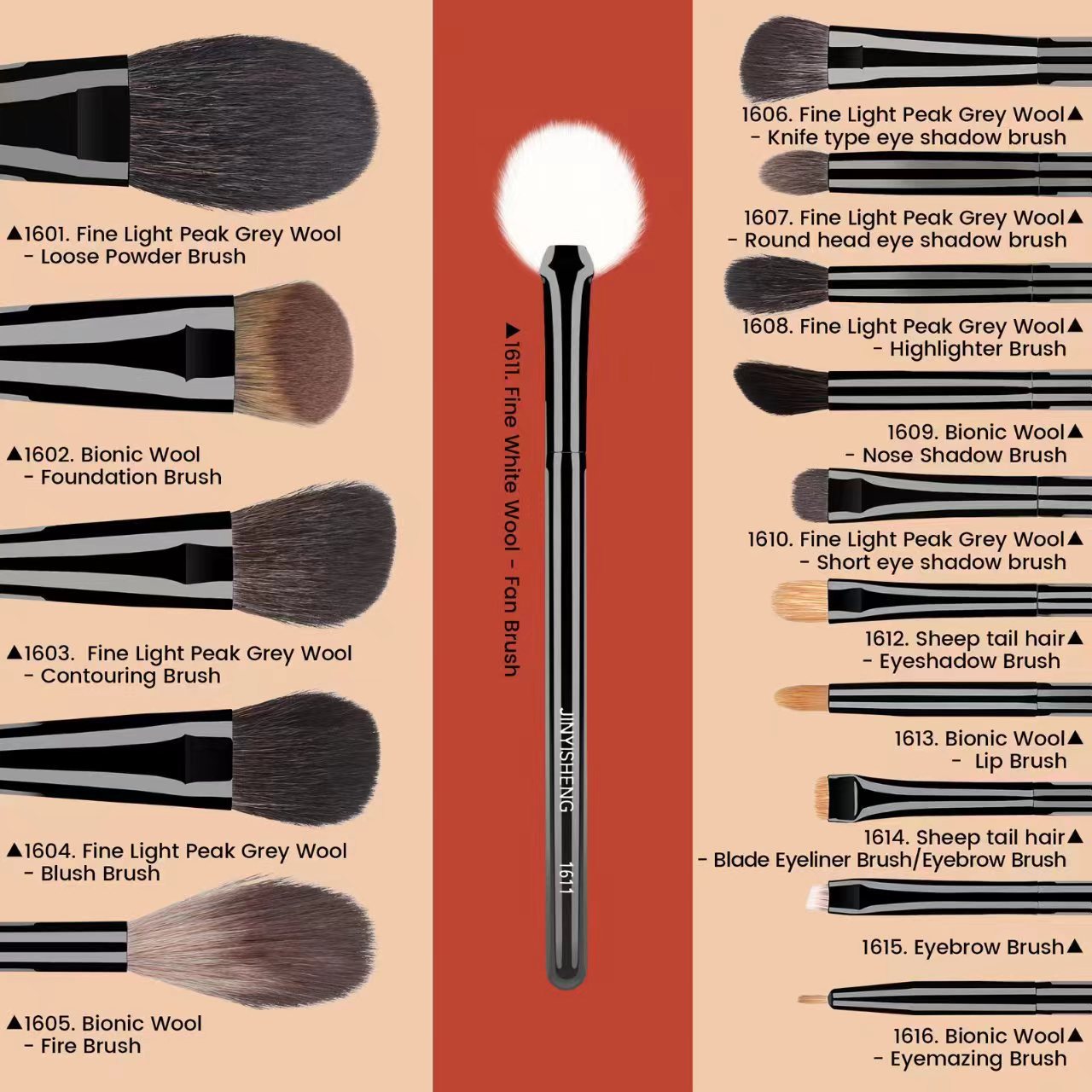 Beauty & Health Jinyisheng Animal Hair Makeup Brush Set 16 Pieces Of Makeup Brushes Soft And Non Piercing Popular Beauty Tools