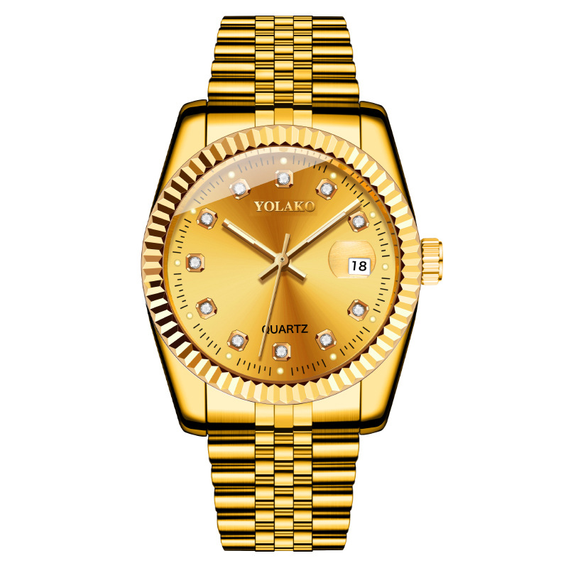 Fashion Diamond-embedded classic gold watch men's watch men's watch Steel Belt Men's non-mechanical watch