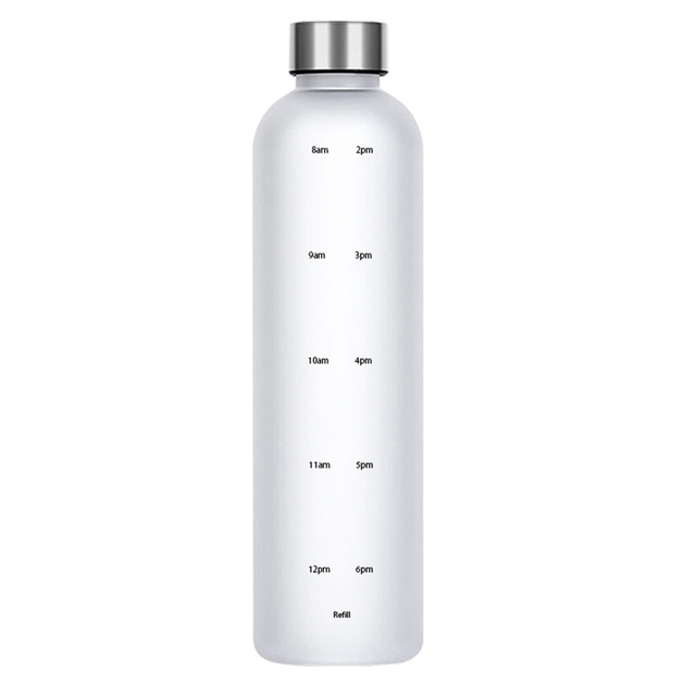 1L Large Capacity Water Bottle for Girls Frosted Water Cup Metal Lid Water Bottle With Time Marker Reusable Drinking Bottle