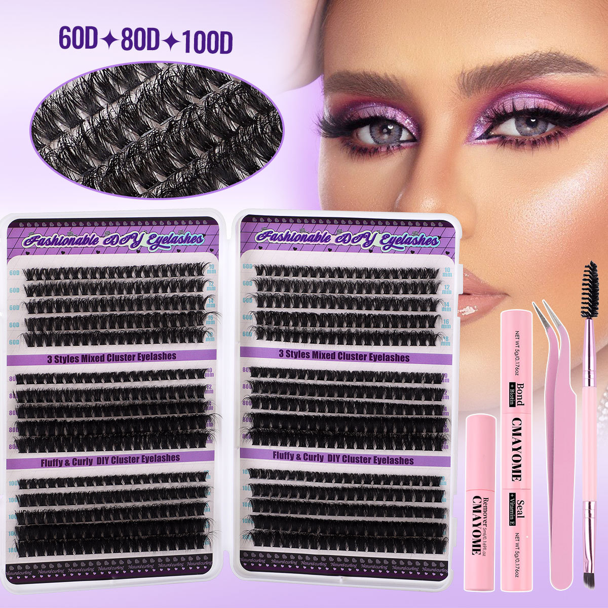 600 Cluster Segmented D Curl False Eyelashes Set 60D 80D 100D Mixed Grafting Dense Lashes