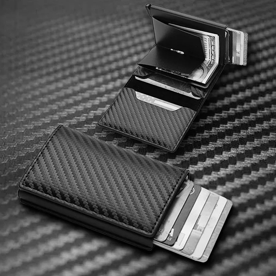 Card Holder Purse Wallets Carbon Fiber Card Bag Anti-theft Brush Rfid Automatic Clip Card Aluminum Alloy Pu Card Bag Wallet