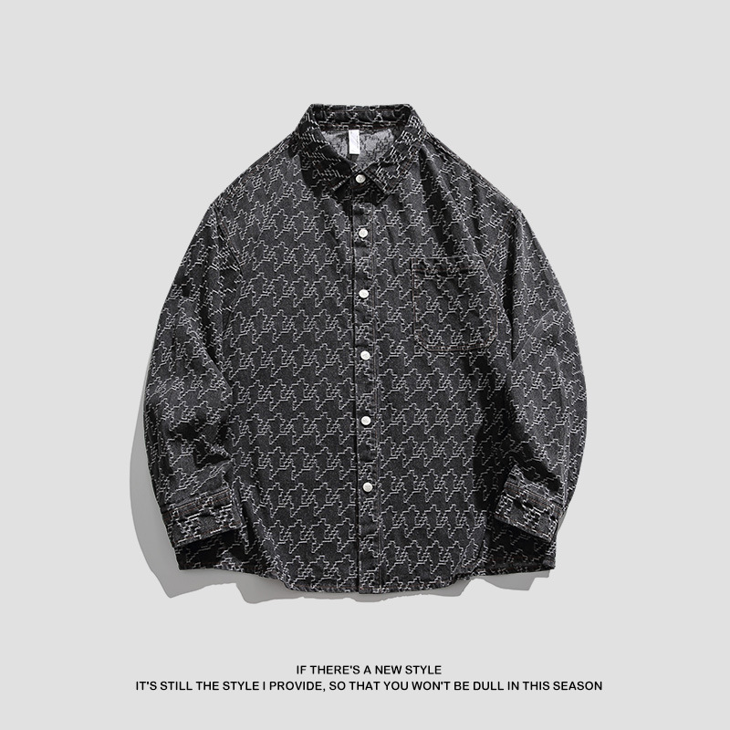 Cowboy men's 2024 spring and autumn trendy brand jacquard long sleeved loose casual couple shirt jacket men