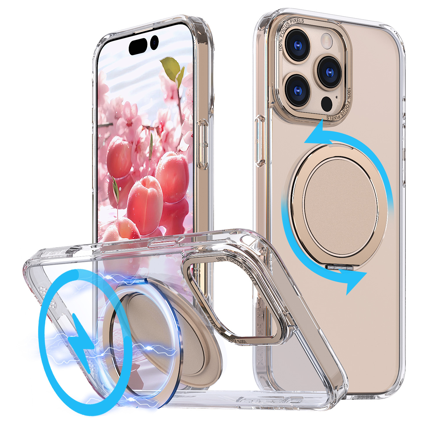 Phone Case Applicable Mobile Phone Case Transparent Gear Rotating Magnetic Suction Protective Cover