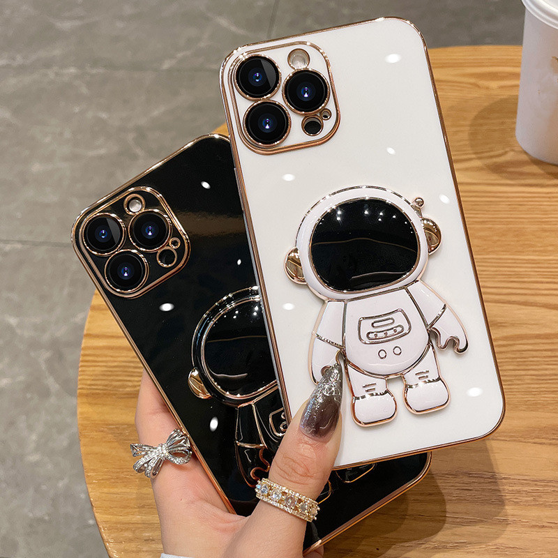 Phone Case For Samsung Galaxy A50 A30 S A20 A10S A31 Plating Astronaut Fold Phone Holder Soft TPU Cover On A11 M11 M23 M