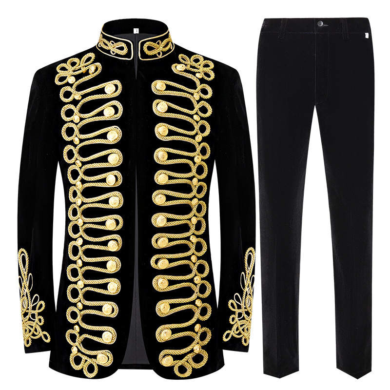 Men's Clothing palace dress aristocratic retro military dress gold rope jacket black inlaid with gold thread stage performance costume