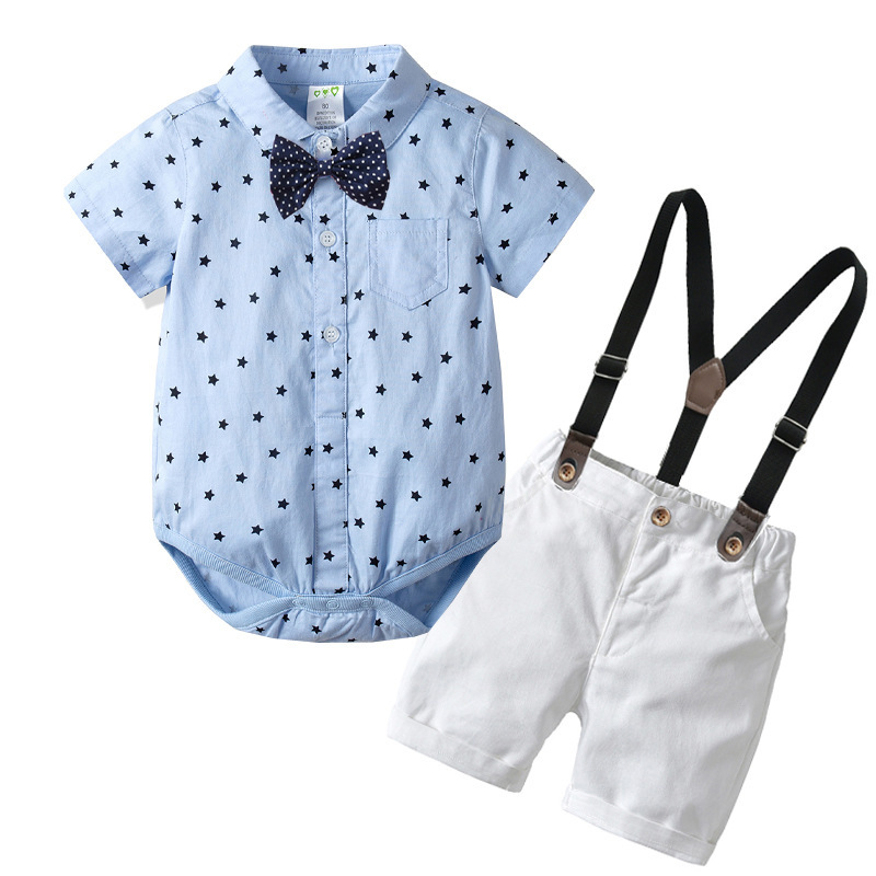 Baby clothes Boys short-sleeved triangle jumper suit Children baby baby gentleman dress crawl suit