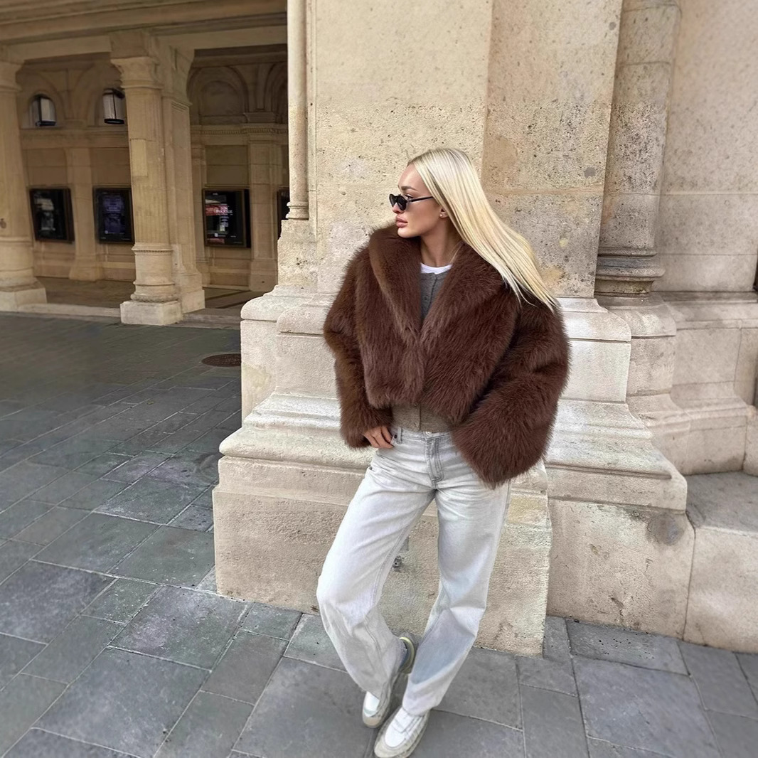 Women's Clothing Fox Fur Black Coat Fur Fur Jacket Hot Girl Women's Faux Fox Fur Black Jacket With Collar, Streetwear Chic Coat For Sexy Fashion Look​