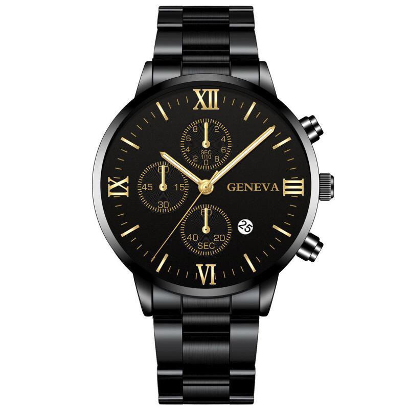 three-eye steel belt quartz watch new calendar men's watch fashion business watch men's trendy watch