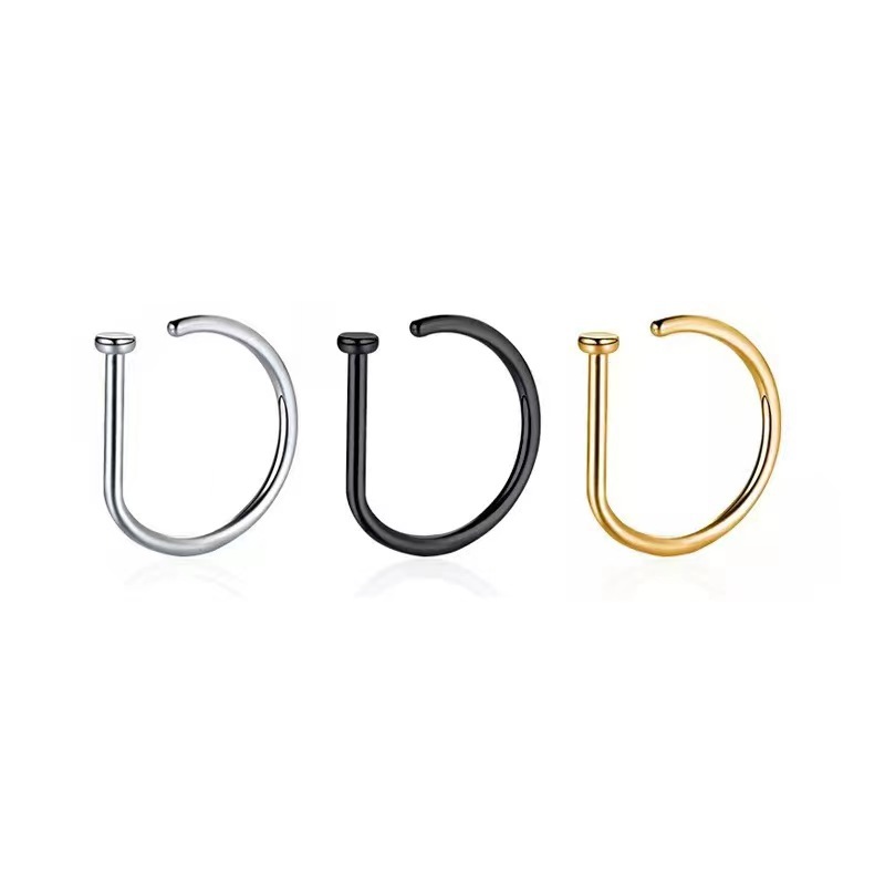 D shaped nose ring stainless steel free piercing punk style k gold plated nose nail lip ring piercing jewelry