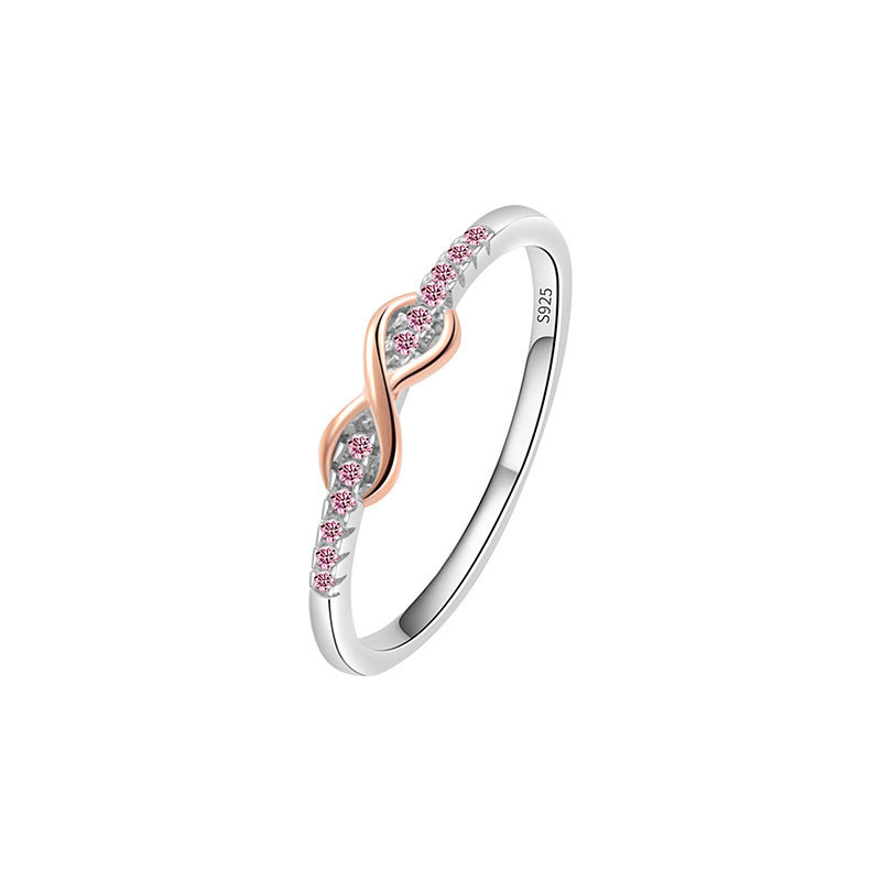 Women's Jewelry S925 Silver Ring Small Fresh Lucky 8 Shaped Ring Inlaid With Zircon Simple And Fashionable Single Row Tail Ring