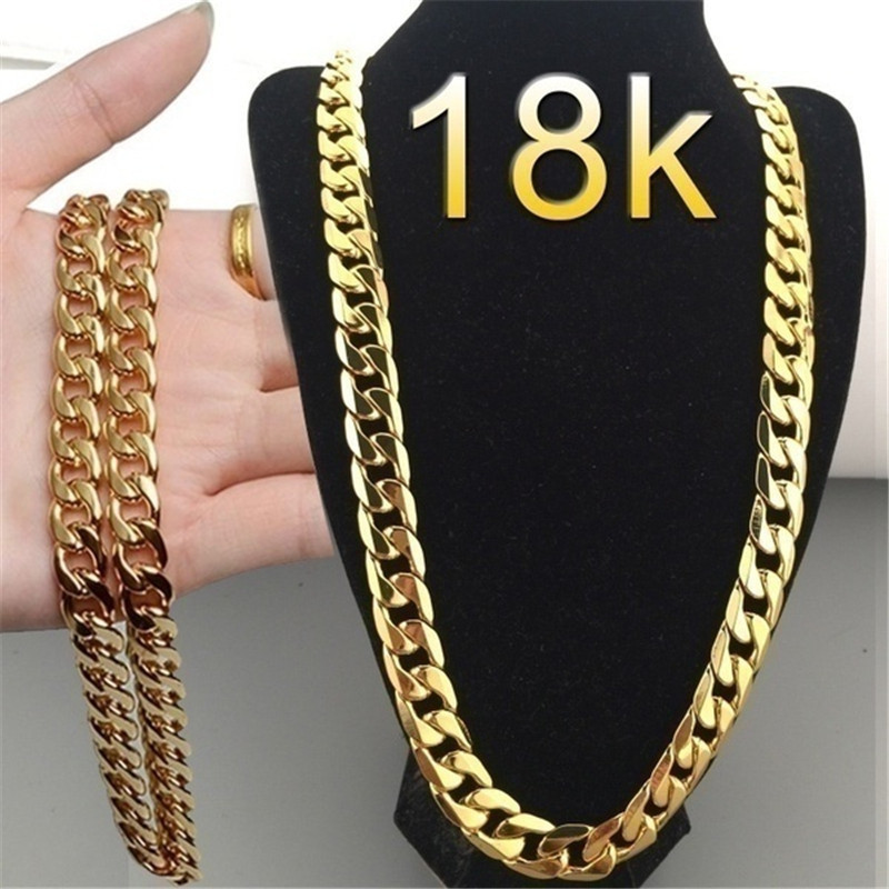 jewelry fashion new gold necklace plated gold men's 6MM sideways necklace