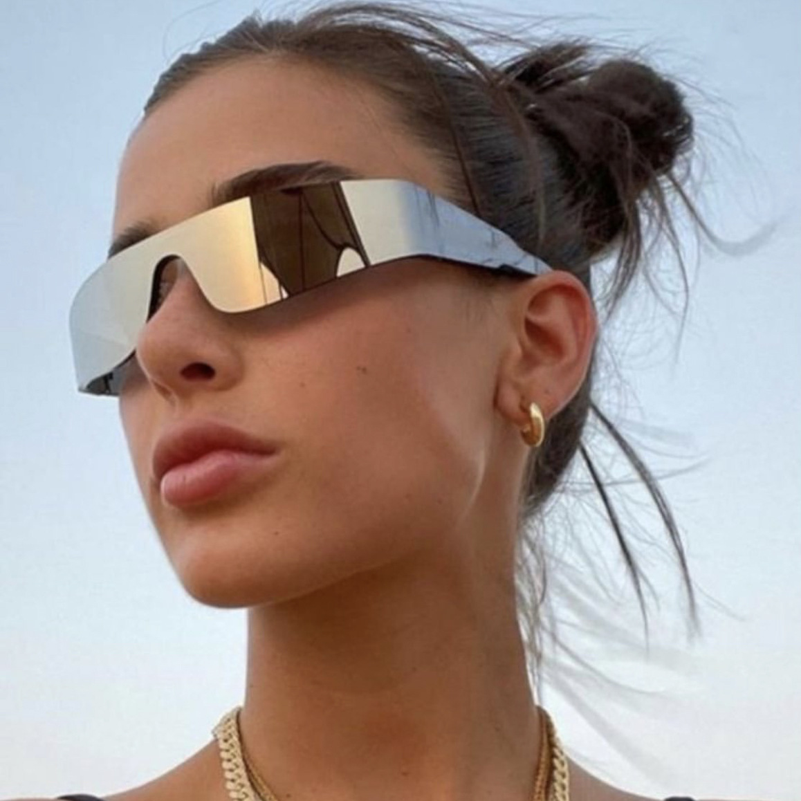 Frameless Futuristic Sunglasses - Women's Punk Sporty Shades With One-Piece Design Trendy UV400 Protection Glasses
