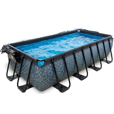 EXIT Pool Stone 400x200cm mit Abdeckung und Sandfilterpumpe, grau