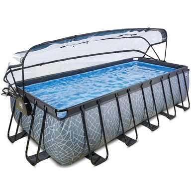 EXIT Stone Pool 540x250x122cm mit Abdeckung und Sandfilterpumpe, grau