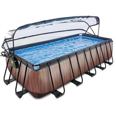 EXIT Wood Pool 540x250x122cm mit Abdeckung und Sandfilterpumpe, braun