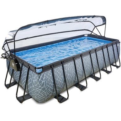 EXIT Stone Pool 540x250x122cm mit Abdeckung und Sandfilter- und Wärmepumpe, grau