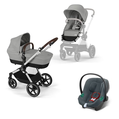 cybex GOLD 3 in 1 Reisesystem Kombikinderwagen Eos Lux inklusive Babyschale Aton B2 Stone Grey
