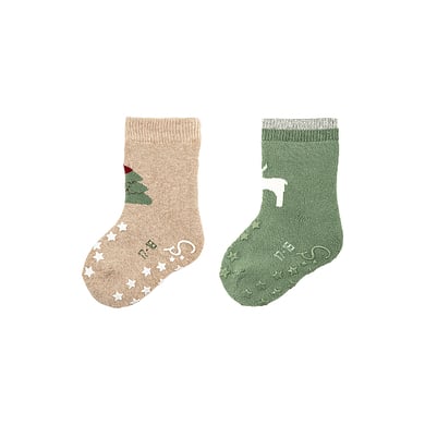 Sterntaler ABS-Söckchen Doppelpack Weihnacht beige melange