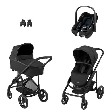 MAXI COSI Kombikinderwagen Plaza Plus Essential Black inkl. Babyschale Pebble S Tonal Black und Adapter Baby Black