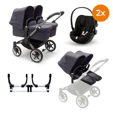 bugaboo Zwillingswagen Donkey 5 Twin Complete Graphite Stormy Blue inklusive cybex GOLD Cloud G i-Size Magic Black