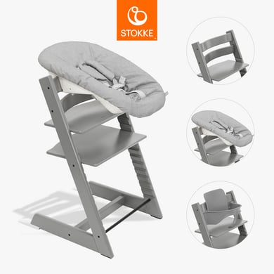 STOKKE® Tripp Trapp® Hochstuhl Buche Storm Grey inkl. Newborn Set™ Grey und Baby Set V2 Storm Grey