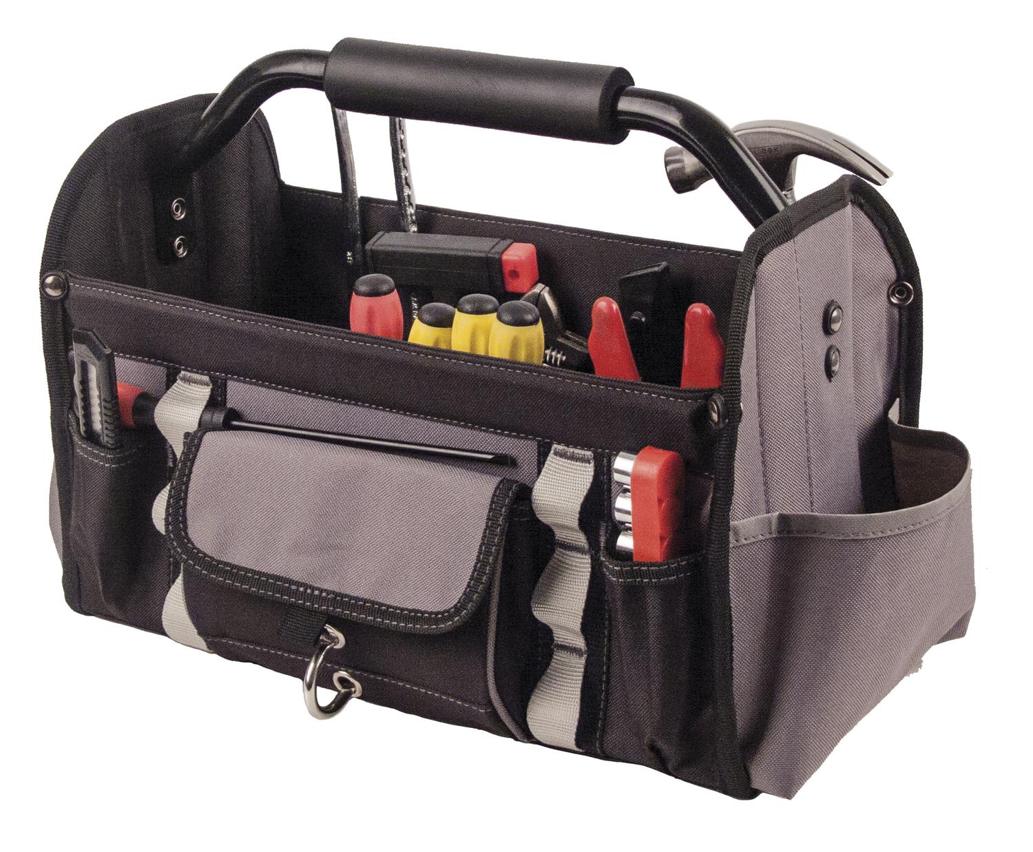 Offene Werkzeugtasche ohne Inhalt