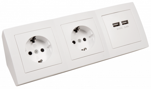 Steckdosenblock Aufbau Weiß 2x Schutzkontakt - 2x USB