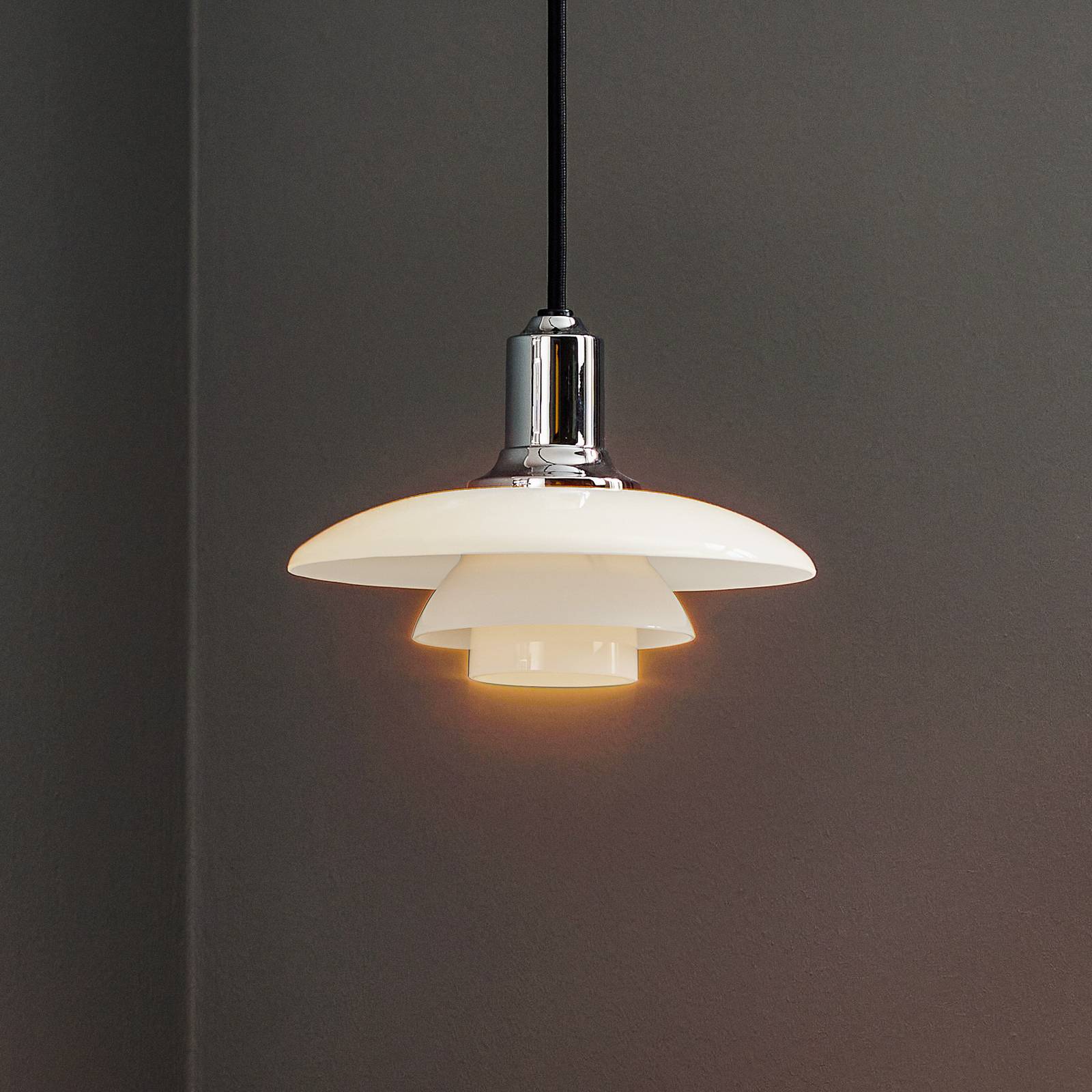 Louis Poulsen Pendelleuchte PH 2/1, Ø 20 cm, chrom, Glas