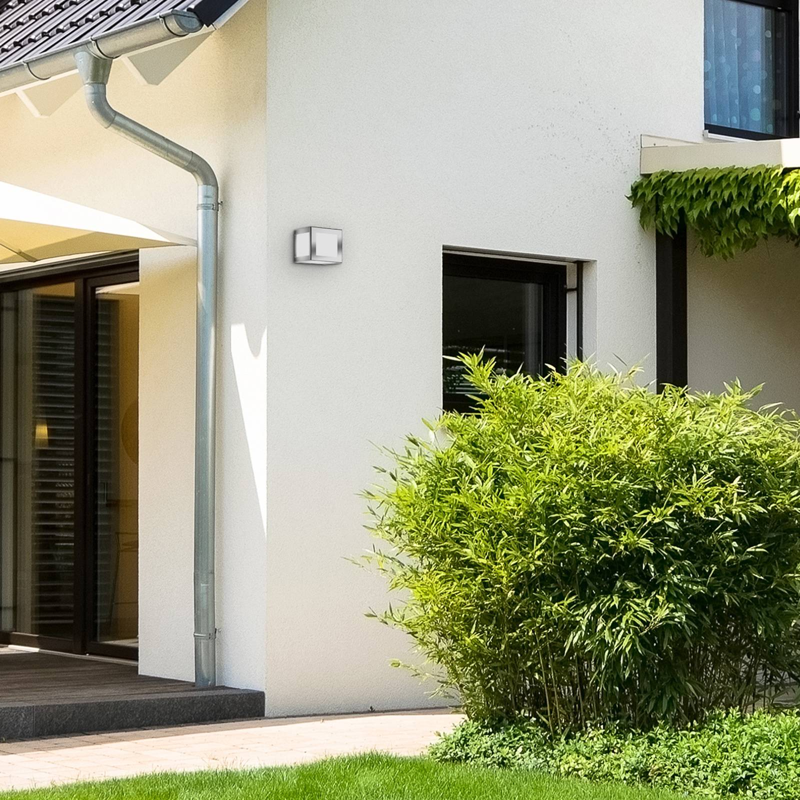 Kubische Außenwandleuchte Cubo, edelstahl matt