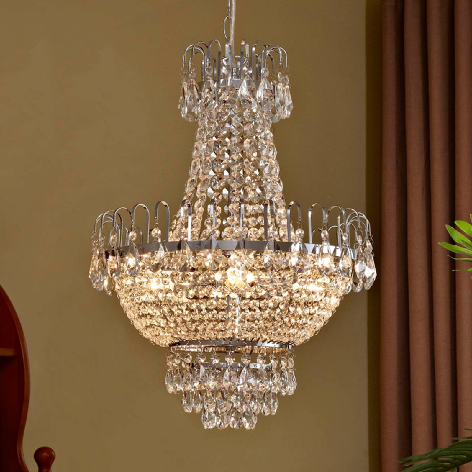 Lindby Kronleuchter Casparia, chromfarben, Kristall, E14