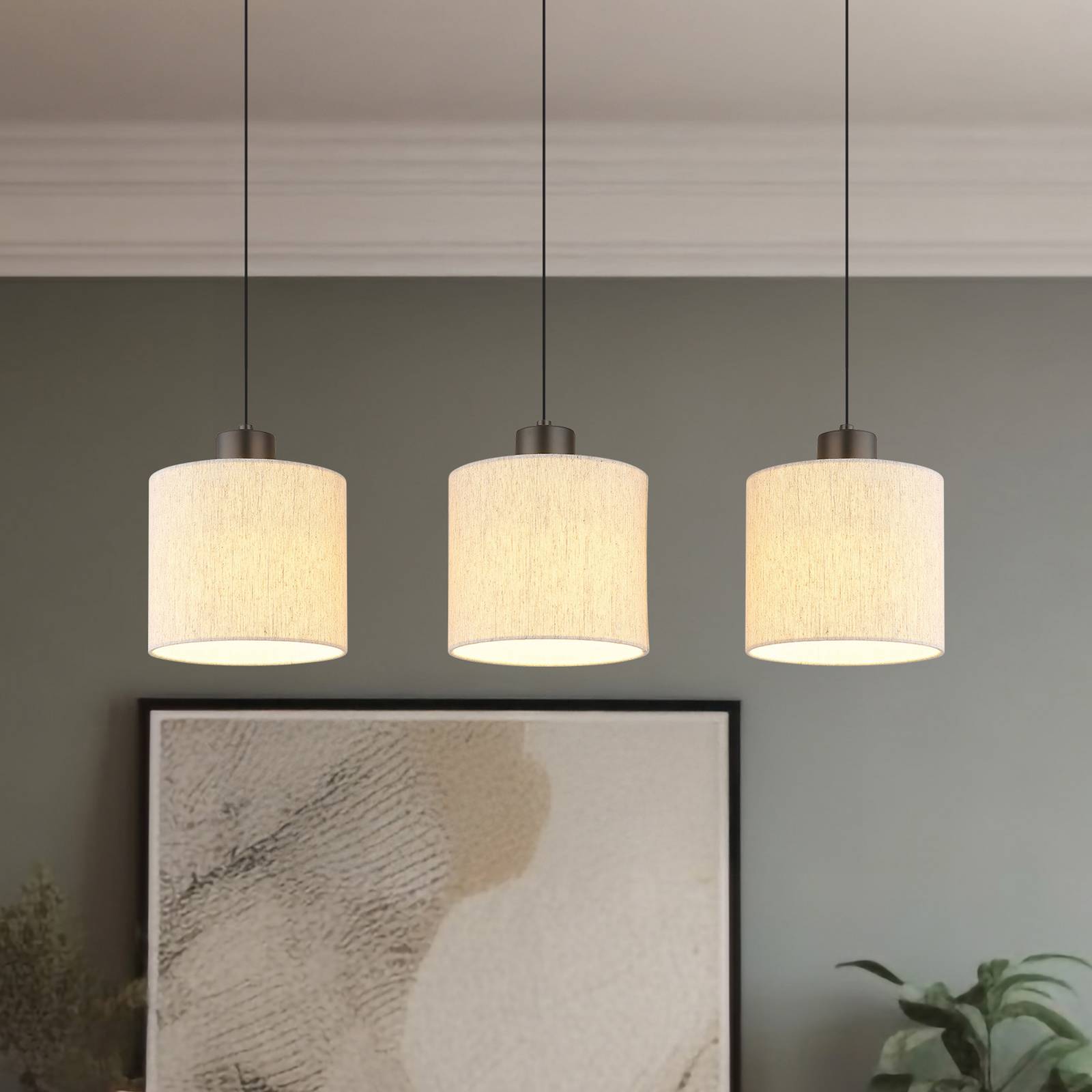 LED-Hängelampe Thea, Länge 74 cm, 3-flg., creme/schwarz matt