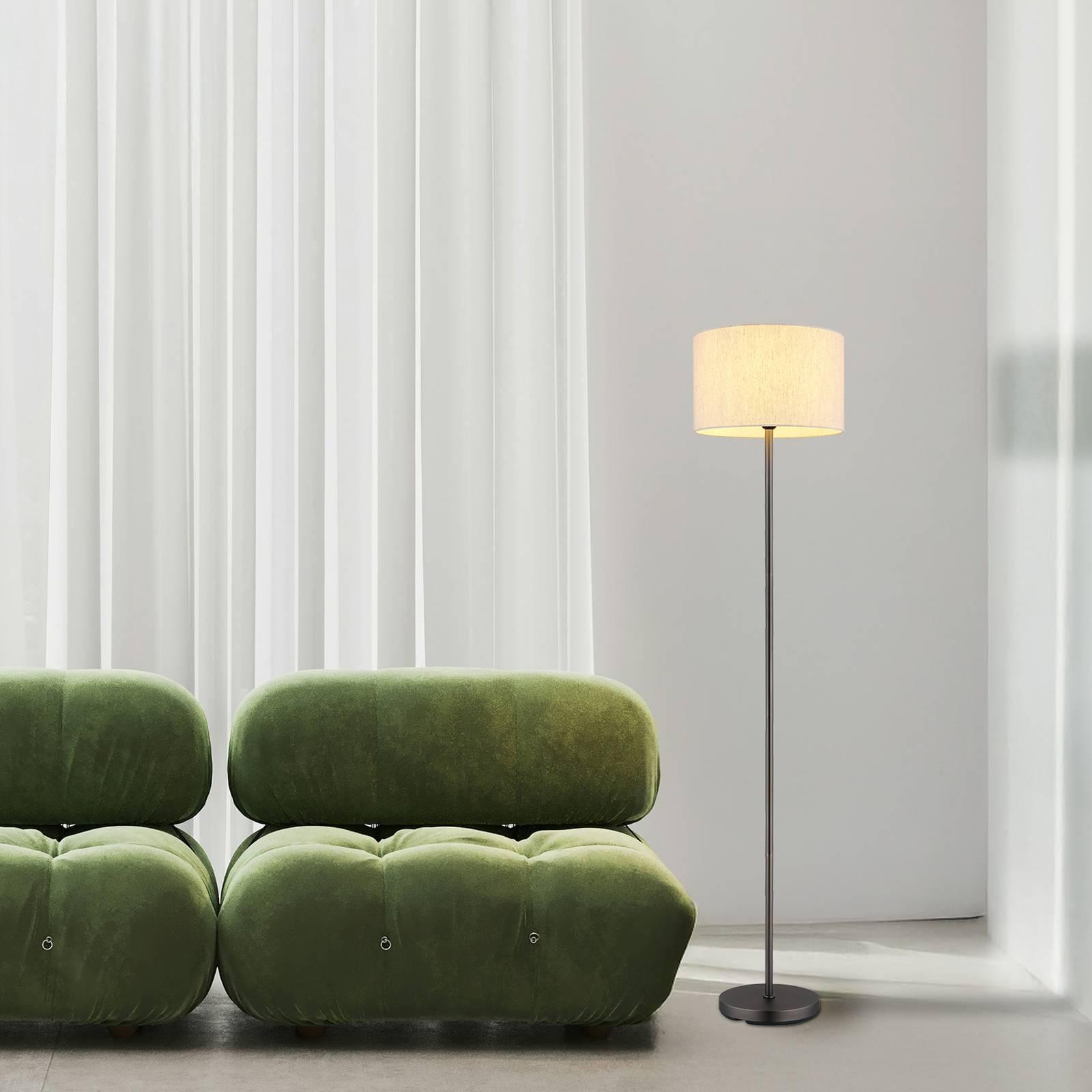 Stehleuchte Thea, creme/schwarz matt, Leinen, Höhe 160 cm